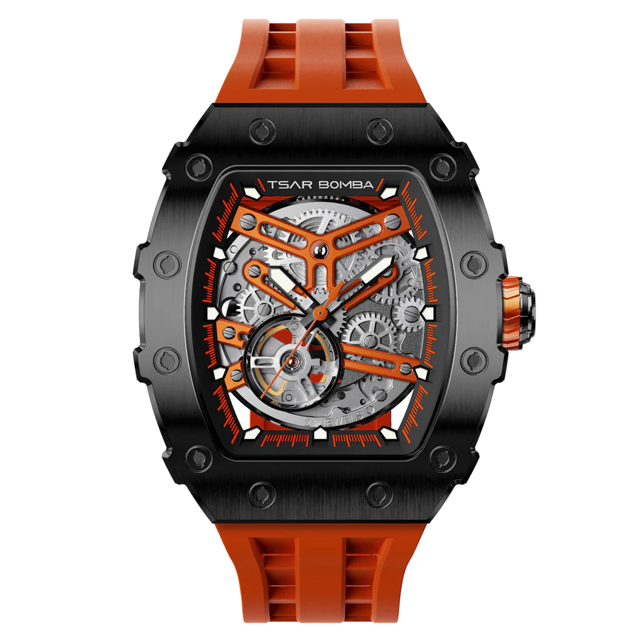 Elemental Serisi – Çelik Otomatik Saat TB8208A-01 (Siyah&Turuncu)